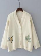 Oasap Button Down Long Sleeve Birds Embroidery Cardigan
