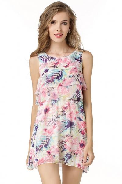 Oasap Sweet Tiered Trim Sleeveless Mini Dress