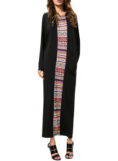 Oasap Women's Fashion Batwing Sleeve Print Loose Maxi Dress