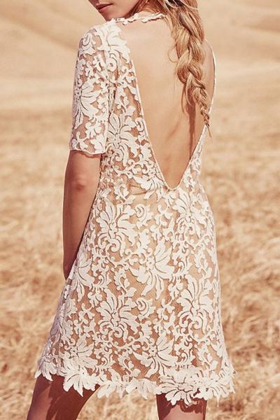 Oasap Chic Lace Trimmed Scoop-back Dress