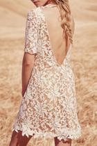 Oasap Chic Lace Trimmed Scoop-back Dress
