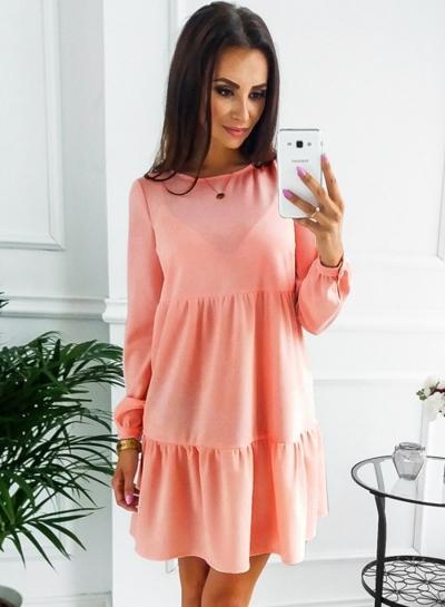 Oasap Round Neck Long Sleeve Solid Color Mini Dress