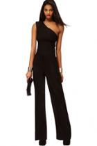 Oasap Black One-shoulder Wide Leg Jumpsuit