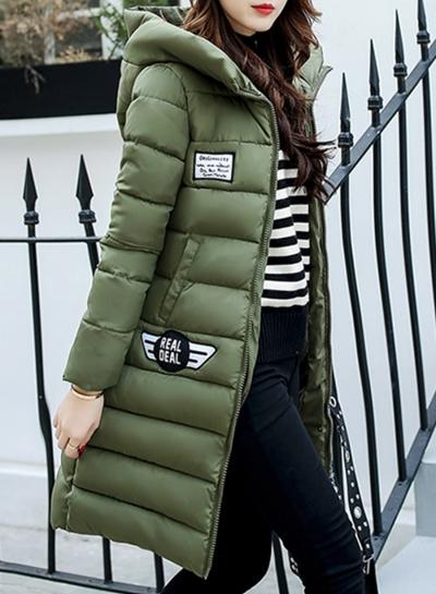 Oasap Fashion Full Zip Hooded Longline Down Coat