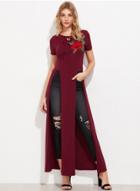 Oasap Round Neck Floral Embroidery Maxi Dress