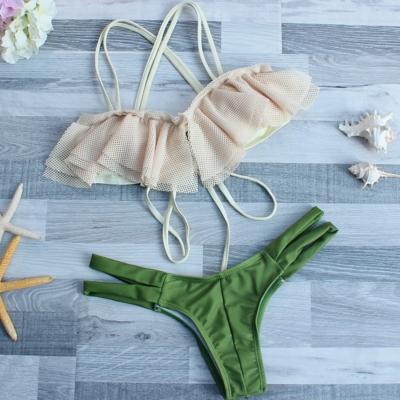 Oasap Ruffle Mesh Bandeau Bikini Set