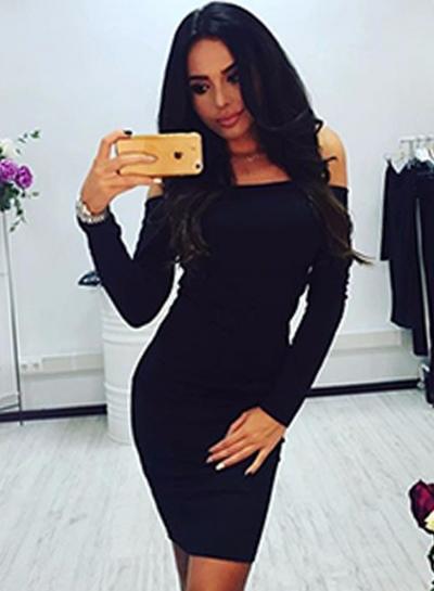 Oasap Solid Color Off Shoulder Bodycon Dress