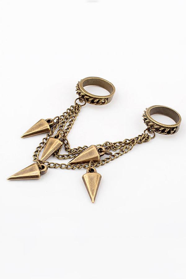 Oasap Punk Style Double Rivet Embellished Linked Chain Rings