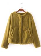 Oasap Round Neck Long Sleeve Solid Color Thicken Coat