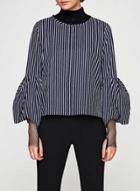 Oasap Round Neck Flare Sleeve Striped Blouses