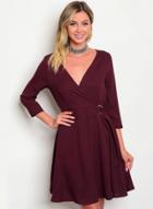 Oasap V Neck Collect Waist Solid Color Dress