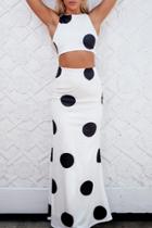 Oasap Fashion Dot Printed Crop Top Maxi Skirt Bottom Matching Set