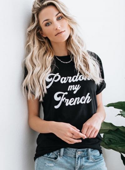 Oasap Summer Casual Round Neck Short Sleeve Letter Printed Women Tee Shirt