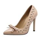 Oasap Rivet Hollow Out Pointed Toe Stiletto Heels Bow Pumps
