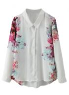 Oasap Women's Floral Print Button Front Chiffon Shirt