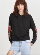 Oasap Fashion Rose Embroidery Hoodie With Pocket