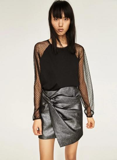 Oasap Black Mesh Panel Sheer Blouse