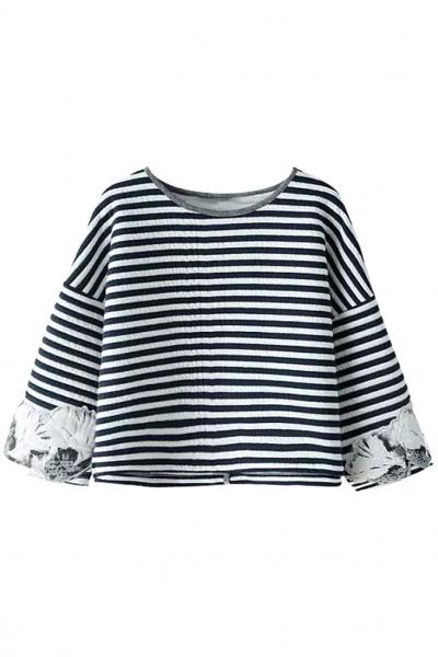 Oasap Striped Cropped Sweatshirt
