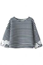 Oasap Striped Cropped Sweatshirt