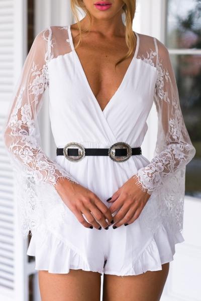 Oasap Charming Solid Lace Splice Woman Romper