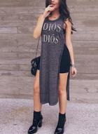 Oasap Sleeveless High Slit Long Tee Shirt