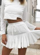 Oasap Solid Color Drawstring Waist Pleated Skirt