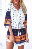 Oasap Feathers Print Ruffled Hemline Dress