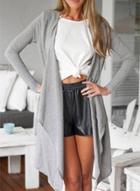 Oasap Open Front Solid Color Long Sleeve Knit Cardigan