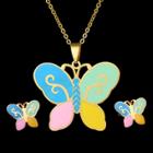 Oasap Children's Cute Butterfly Pendant Necklace With Stud Earring Jewelry Set