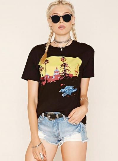 Oasap Street Scene Print Tee Shirt