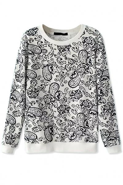 Oasap Classic Paisley Print White Sweatshirt