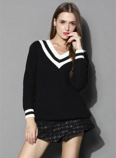 Oasap V Neck Stripe Loose Fit Knit Sweater