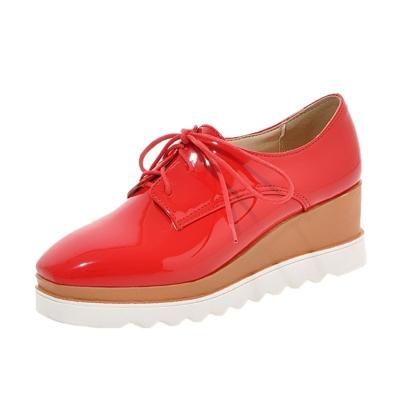 Oasap Color Block Square Toe Lace Up Wedge Heels Shoes