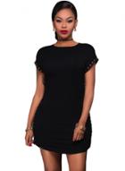 Oasap Black Short Sleeves Gold Eyelet Decor Mini Dress