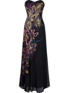 Oasap Elegant Embroidery Paillette Peacock Print Strapless Prom Dress