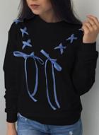 Oasap Round Neck Long Sleeve Bow Detail Sweatshirt