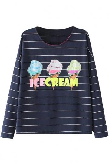 Oasap Sweet Icecream Printed Long Sleeve Tee