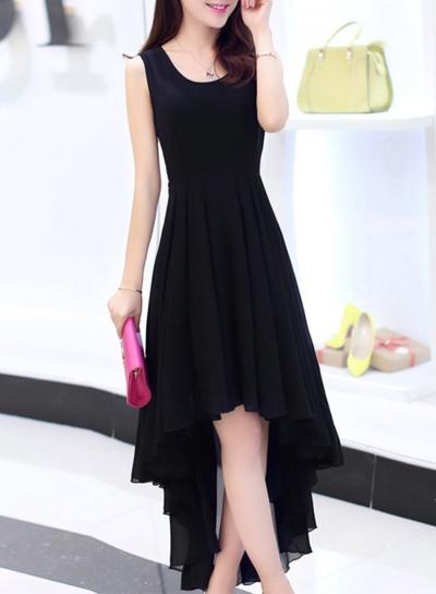 Oasap Fashion Solid Sleeveless High Low Chiffon Party Dress