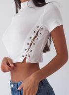 Oasap Short Sleeve Lace Up Slim Fit Crop Top