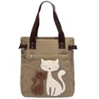 Oasap Cute Cat Print Canvas Shoulder Bag