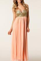 Oasap Golden Sequined Strapless Ball Gown Dress