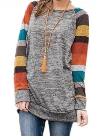 Oasap Casual Long Sleeve Color Block Tee Shirt