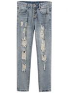 Oasap Women's Fashion Button Closure Ripped Denim Pants With Pockets