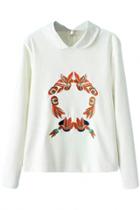 Oasap Casual Graphic Embroidery Sweatshirt With Peter Pan Collar
