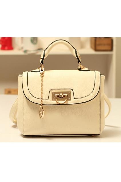 Oasap Chain Embellished White Shoulder Bag