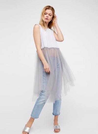 Oasap Round Neck Mesh Panel Dress