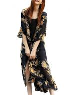Oasap Women's Fashion V-neck Floral Print High Low Midi Dress
