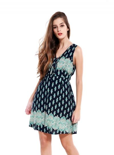 Oasap V Neck Pattern Print Sleeveless Dress