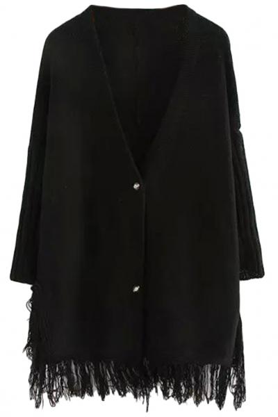 Oasap V Neck Fringed Sweater Cardigan