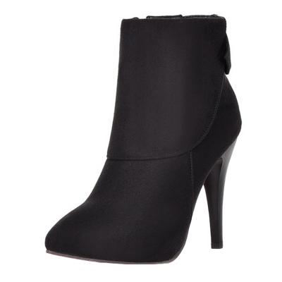 Oasap Suede Back Bow Stiletto Heels Pointed Toe Boots